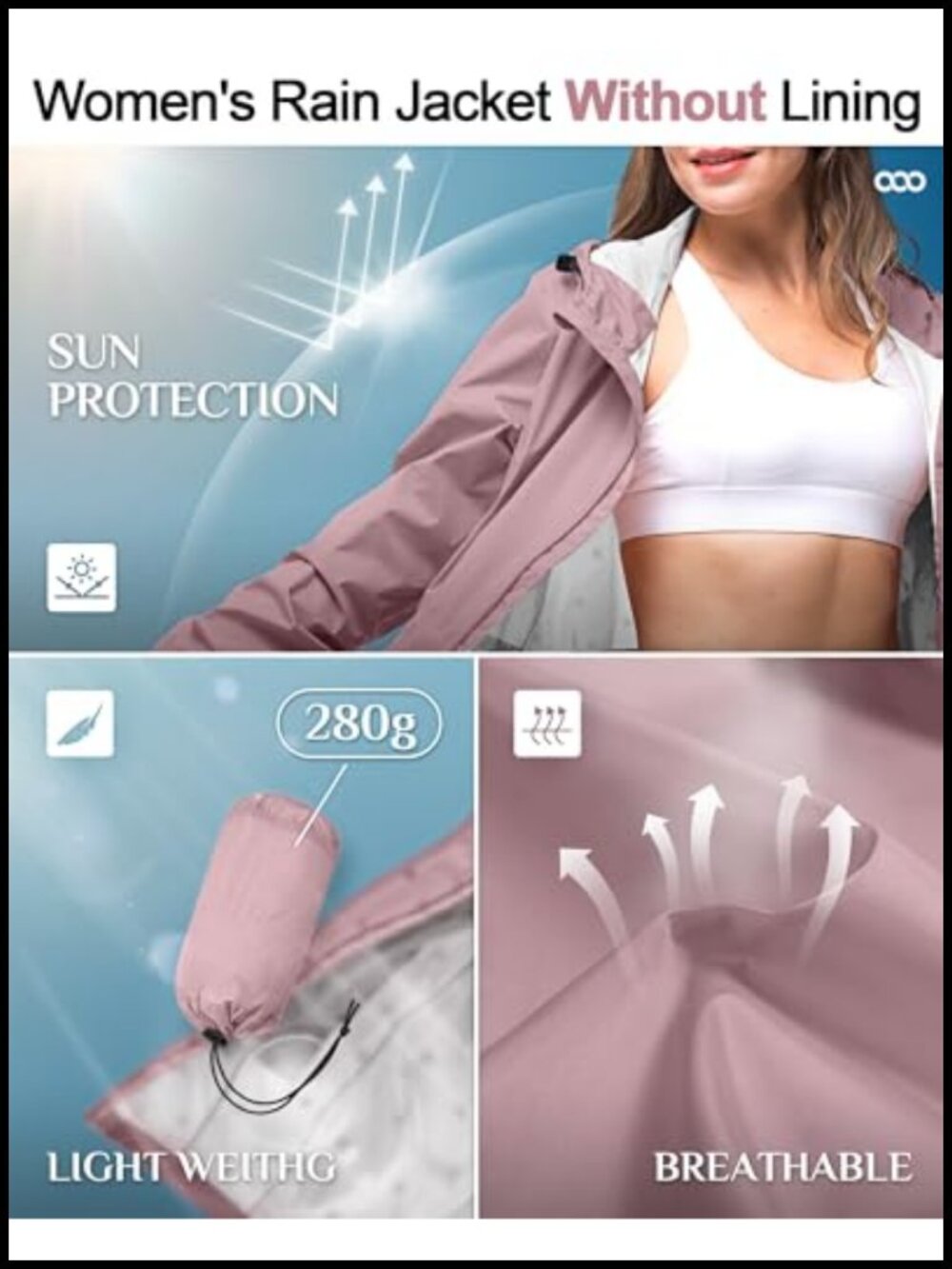 Women's Waterproof Packable Long Raincoat with Hood Adjustable Waist - Picture 4 of 6